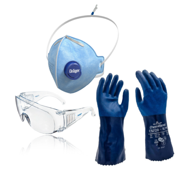 Arbeitsschutz-Set: Brille/Maske/Handschuhe